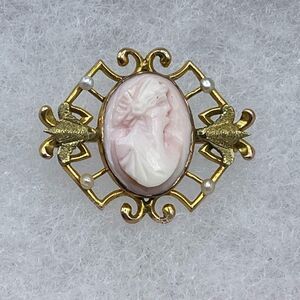 Antique 10K gold real carved cameo Edwardian stamped vintage seed pearls